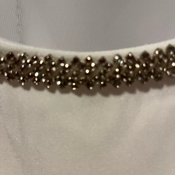 Sz 12 MacDuggal White Midi With Silver Beading At Neck W: Cape & Bag - Picture 1 of 6